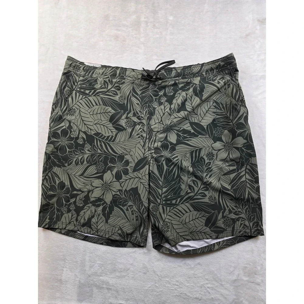 Kirkland Signature Swim Shorts‎ Mens 2XL Olive Green Tropical Board Shorts NEW